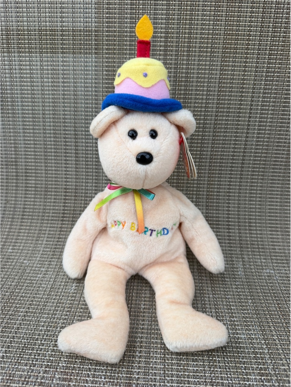 Ty Beanie Babies Happy Birthday Bear Plush Stuffed Animal with Candle Hat
